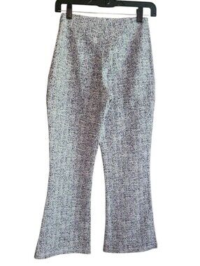 Zara Black & White Tweed Boucle Boot-Cut Pants Blue And White